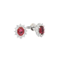 Orecchini Margherita Rubino 5x4 mm ct 0,42 Diamanti ct 0,28 F VS2 Oro 18 kt 2,02 gr 2