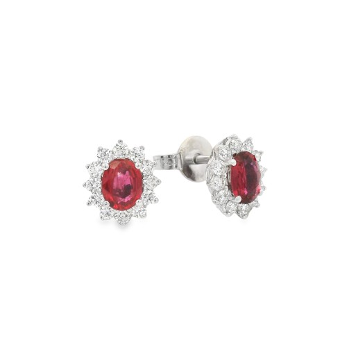 Orecchini Margherita Rubino 5x4 mm ct 0,42 Diamanti ct 0,28 F VS2 Oro 18 kt 2,02 gr