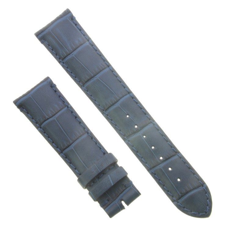 Cinturino Sartoriale Stampa Alligatore Blu Opaco 22/18 mm B48B. Impuntura su anse e fibba..