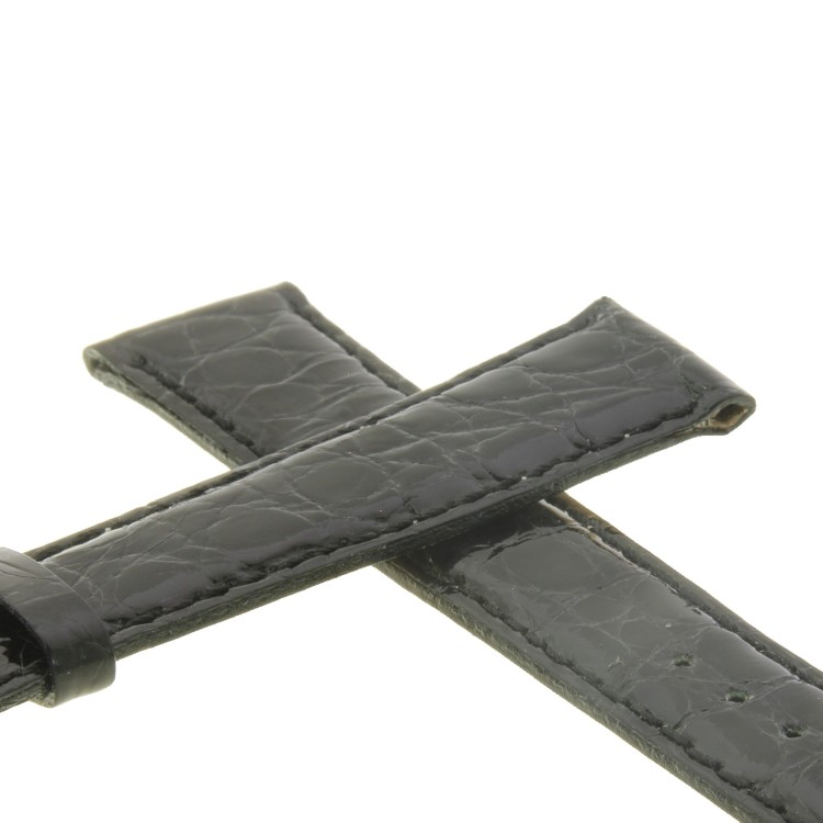 Cinturino XL Coccodrillo Nero Lucido 20/16 mm B40B forma classica.