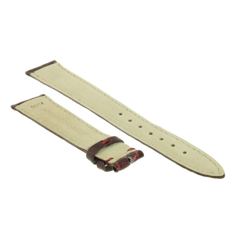 Cinturino Alligatore Bordeaux Lucido 18/14 B32B forma classica piatto.