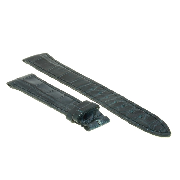 Cinturino Alligatore Blu Grigio Lucido 18/14 B32B forma classica piatto.