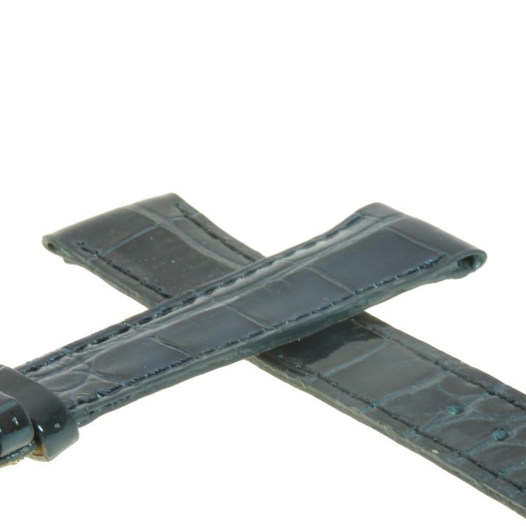 Cinturino Alligatore Blu Grigio Lucido 18/14 B32B forma classica piatto.