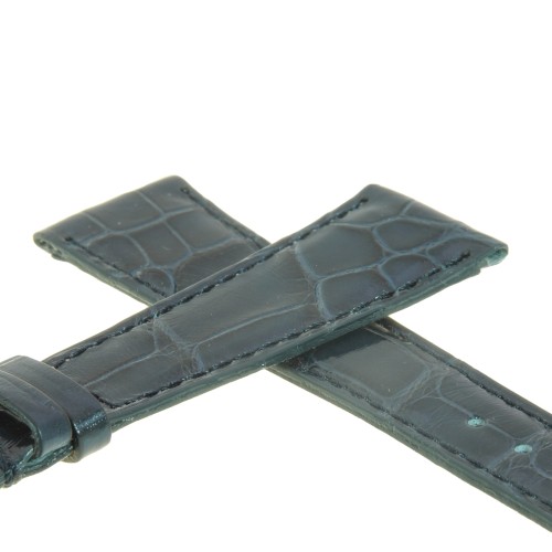 Cinturino Alligatore Blu Grigio Lucido 20/14 B32B forma classica piatto.