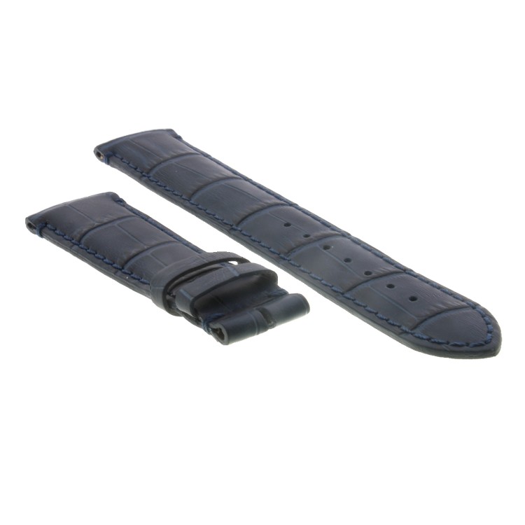 Cinturino Sartoriale Stampa Alligatore Blu Opaco 22/18 mm B48B. Impuntura su anse e fibba..