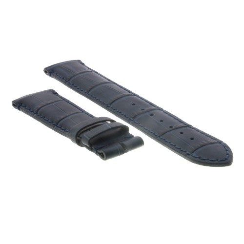 Cinturino Sartoriale Stampa Alligatore Blu Opaco 22/18 mm B48B. Impuntura su anse e fibba..