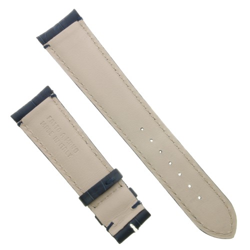 Cinturino Sartoriale Stampa Alligatore Blu Opaco 22/18 mm B48B. Impuntura su anse e fibba..