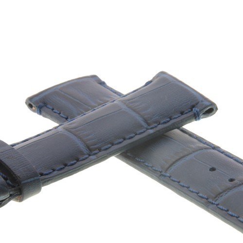 Cinturino Sartoriale Stampa Alligatore Blu Opaco 22/18 mm B48B. Impuntura su anse e fibba..