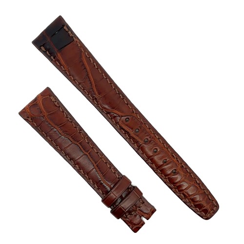 Cinturino Sartoriale Alligatore Marrone Medio opaco 18/14 mm B33M  classico con fodera marrone in pelle pieno fiore punta piatt