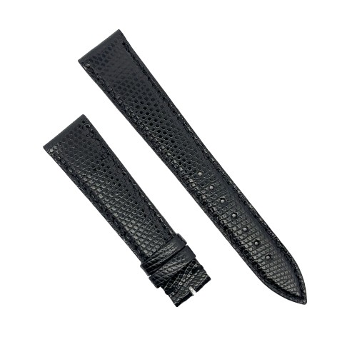 Cinturino Sartoriale Lucertola Nero Semilucido Piatto 19/16 mm B25B forma classica.