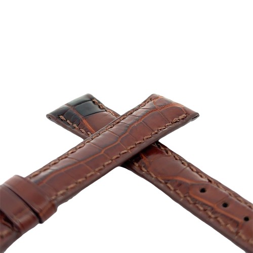 Cinturino Sartoriale Alligatore Marrone Medio opaco 18/14 mm B33M  classico con fodera marrone in pelle pieno fiore punta piatt