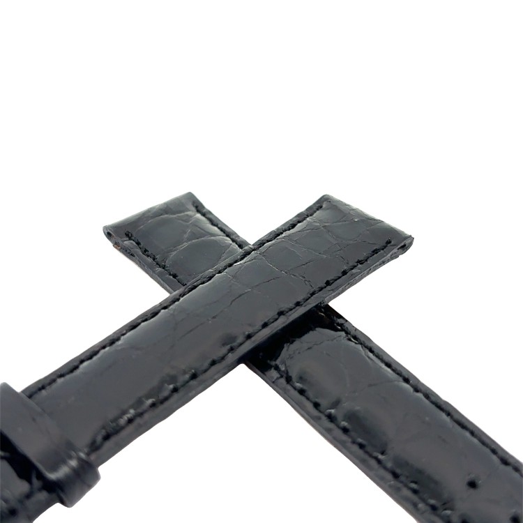 Cinturino XL Coccodrillo Nero Lucido 18/16 mm B40B forma classica.