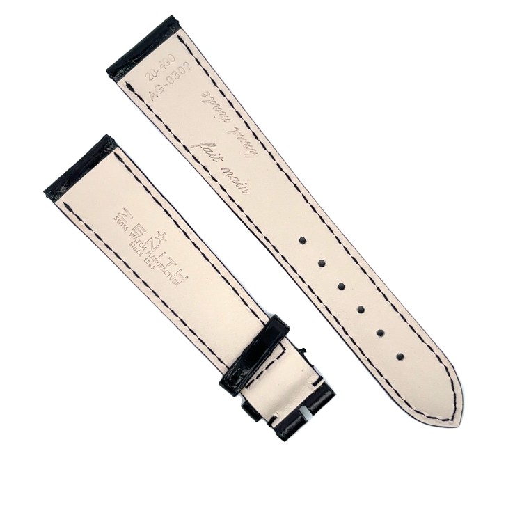 Zenith Cinturino Alligatore Nero lucido 20/16 mm  per Class Elite 03.1125.682 Dual time e simili.