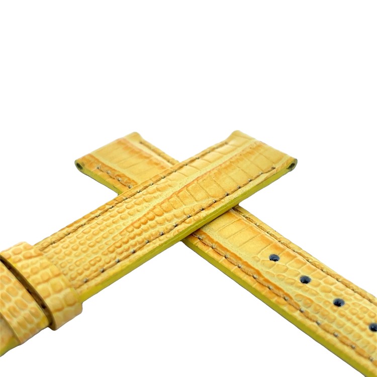 Cinturino Sartoriale Stampa Lucertola Tejus Giallo Lucido 16/14 mm B35B forma classica.