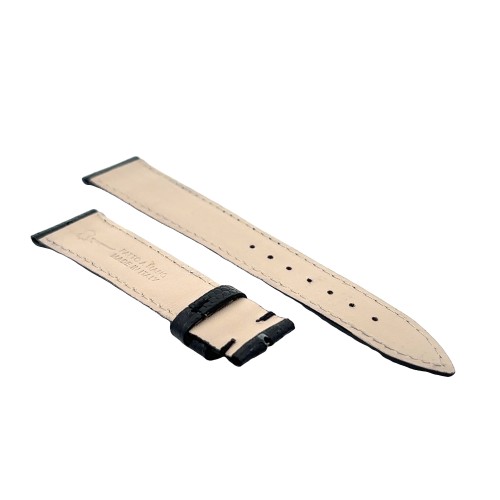 Cinturino Sartoriale Lucertola Nero Semilucido Piatto 19/16 mm B25B forma classica.