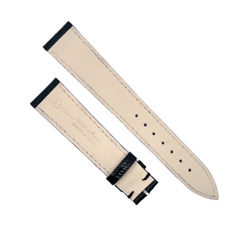 Cinturino Sartoriale Lucertola Nero Semilucido Piatto 19/16 mm B25B forma classica.