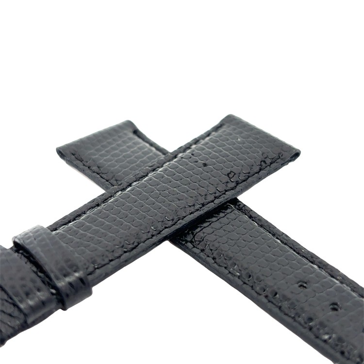 Cinturino Sartoriale Lucertola Nero Semilucido Piatto 19/16 mm B25B forma classica.