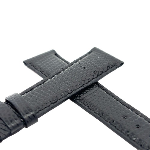 Cinturino Sartoriale Lucertola Nero Semilucido Piatto 19/16 mm B25B forma classica.