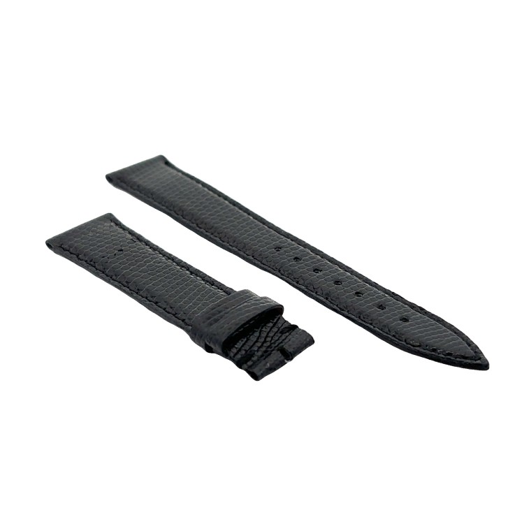 Cinturino Sartoriale Lucertola Nero Semilucido Piatto 19/16 mm B25B forma classica.