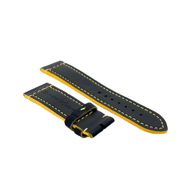 Cinturino Water Resistant Gomma Nero Stampa Alligatore opaco 22/20 mm B42N classico spessore 4,2 mm cuciture gialle