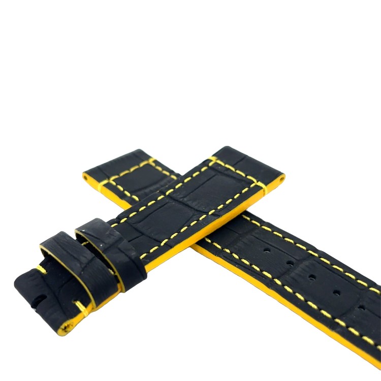 Cinturino Water Resistant Gomma Nero Stampa Alligatore opaco 22/20 mm B42N classico spessore 4,2 mm cuciture gialle