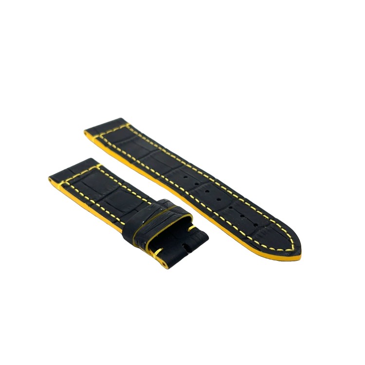 Cinturino Water Resistant Gomma Nero Stampa Alligatore opaco 22/20 mm B42N classico spessore 4,2 mm cuciture gialle