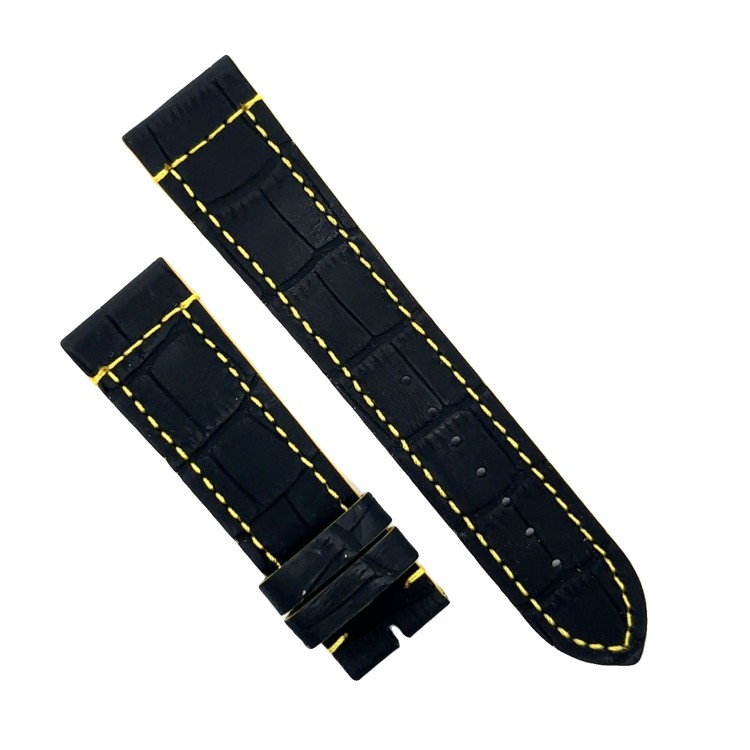 Cinturino Water Resistant Gomma Nero Stampa Alligatore opaco 22/20 mm B42N classico spessore 4,2 mm cuciture gialle