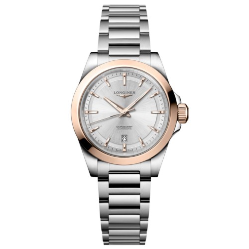 Longines Conquest L3.320.5.72.6 Automatico 30 mm Acciaio e oro rosa, Argentè Bracciale Acciaio