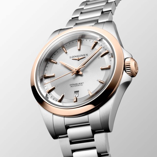 Longines Conquest L3.320.5.72.6 Automatico 30 mm Acciaio e oro rosa, Argentè Bracciale Acciaio
