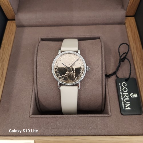 CORUM Usato Acciaio Oro 18 kt Quarzo Coin Watch 32 x 7 mm Quadrante Rosaref 04.0036