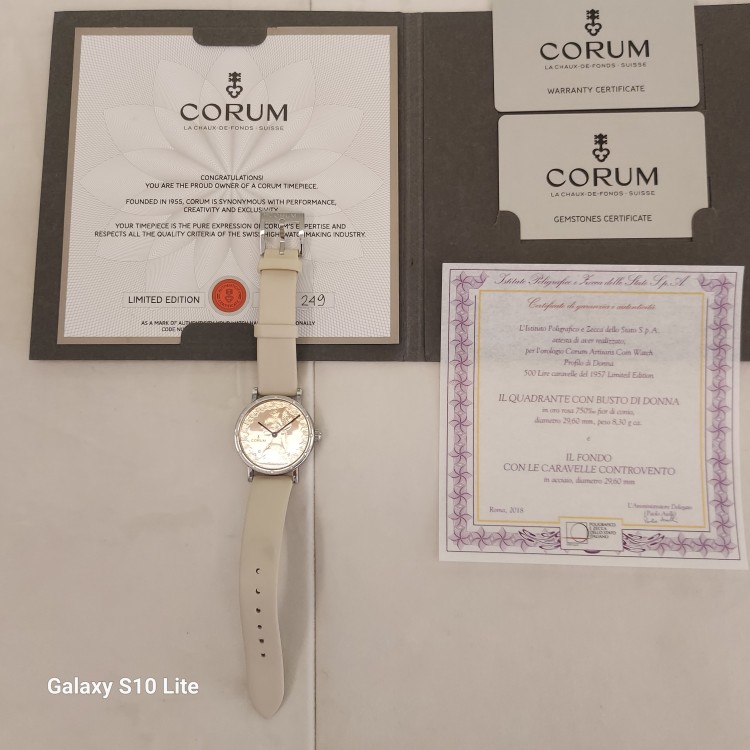 CORUM Usato Acciaio Diamanti Quarzo Coin Watch 32 x 7 mm Quadrante Oro Rosa 18 ktref 04.0036