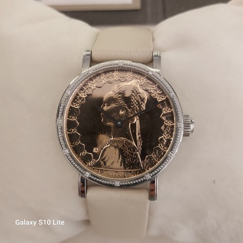 CORUM Usato Acciaio Oro 18 kt Quarzo Coin Watch 32 x 7 mm Quadrante Rosaref 04.0036