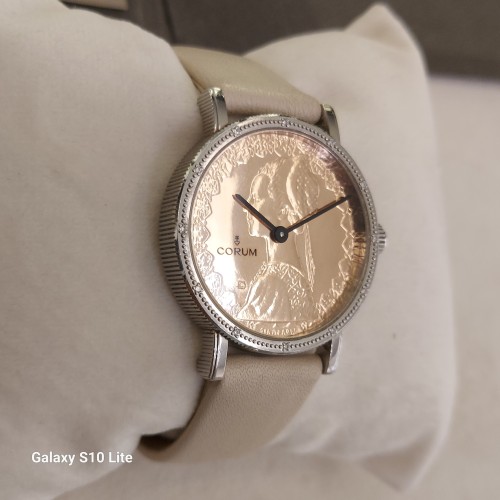 CORUM Usato Acciaio Oro 18 kt Quarzo Coin Watch 32 x 7 mm Quadrante Rosaref 04.0036