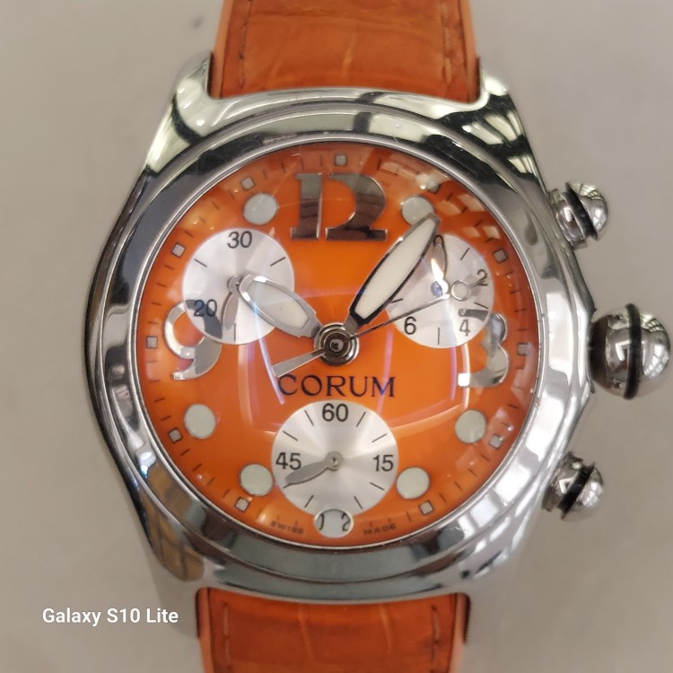CORUM Bubble Usato acciaio quarzo  45 mm Quadrante Arancione ref 396.150.20