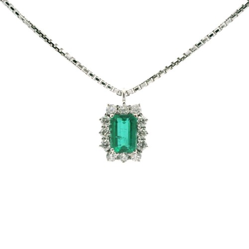 Collana Smeraldo Margherita ct 0,98 IGI Diamanti ct 0,50 F VS Oro Bianco 18 kt 6,40 gr