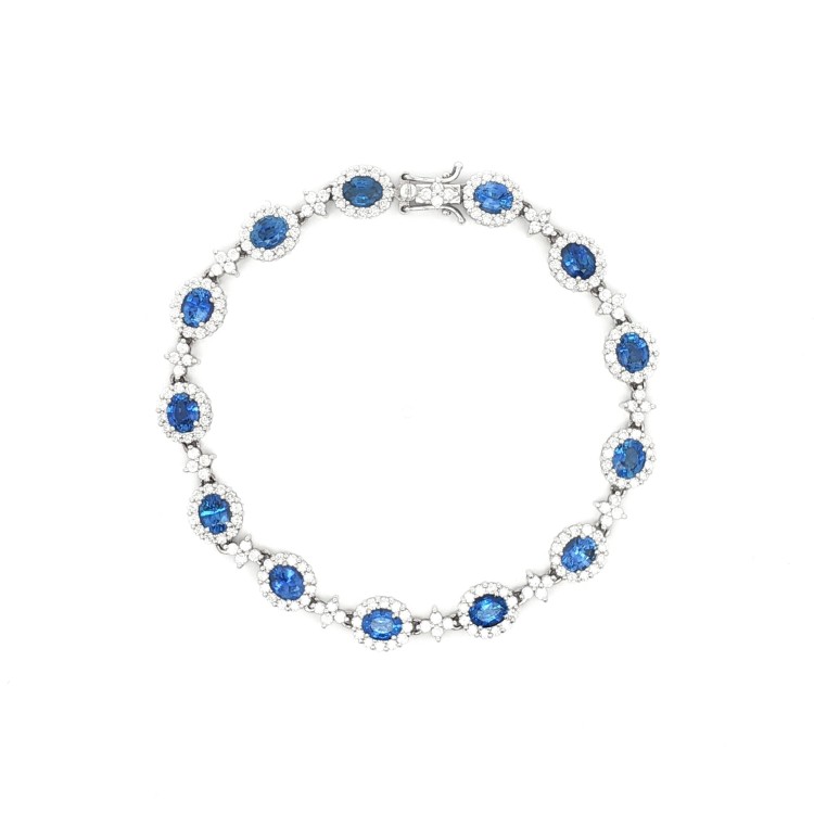 Bracciale Diamanti ct Zaffiri 6,26  diamanti 2,66 F VS Oro Bianco 18 kt 15,32