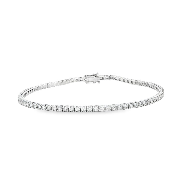 Bracciale Tennis Diamanti 4GQ 2,20 mm n° 82 pietre ct 1,80 F VS misura 18 cm Oro Bianco 18 kt 6,8 gr