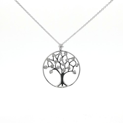 Collana Albero della Vita 25 mm Diamanti ct 0,21 F VS Oro Bianco 18 kt 4,85 gr
