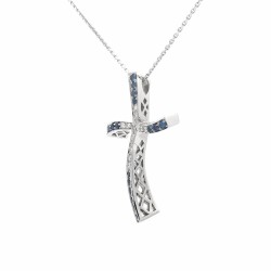 Collana Croce Zaffiri Diamanti ct 0,30 Oro 18 kt 2