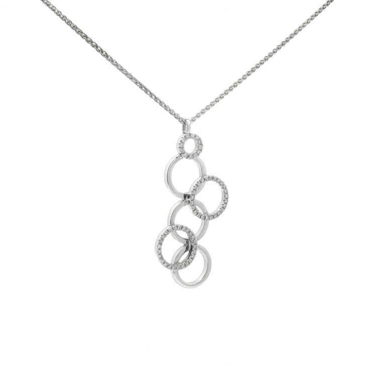 Collana Pendente Cerchi Diamanti ct 0,28 F VVS Oro Bianco 18 kt 7,53 gr