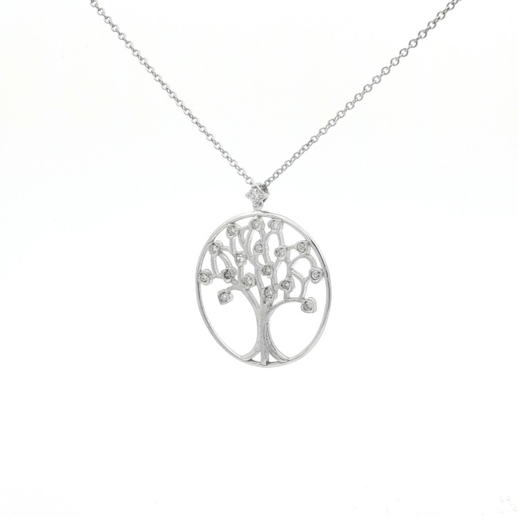 Collana Albero della Vita 25 mm Diamanti ct 0,21 F VS Oro Bianco 18 kt 4,85 gr