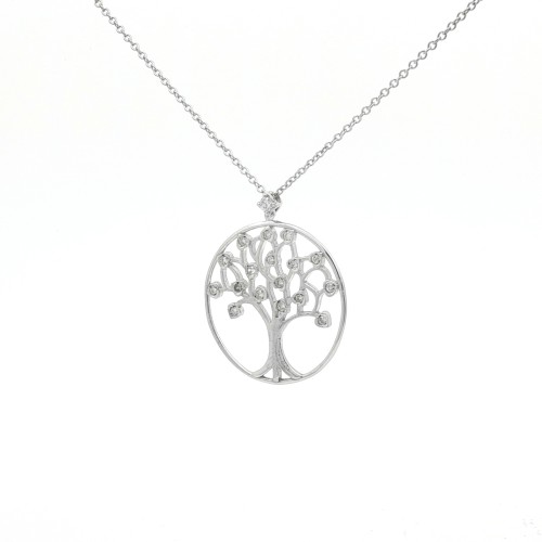 Collana Albero della Vita 25 mm Diamanti ct 0,21 F VS Oro Bianco 18 kt 4,85 gr