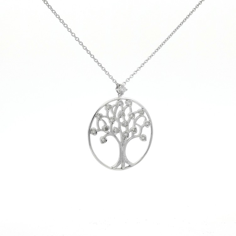 Collana Albero della Vita 25 mm Diamanti ct 0,21 F VS Oro Bianco 18 kt 4,85 gr