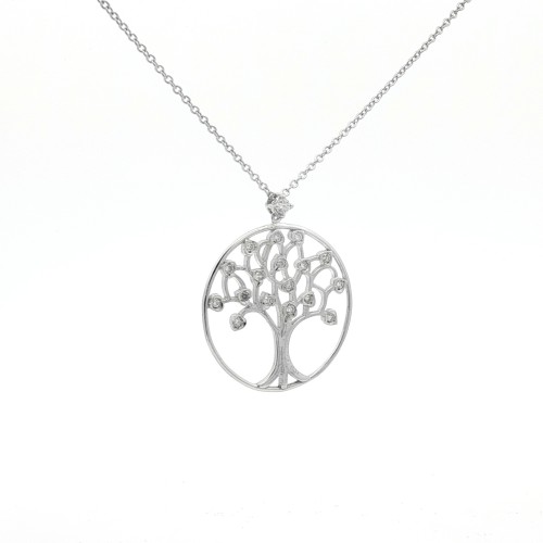 Collana Albero della Vita 25 mm Diamanti ct 0,21 F VS Oro Bianco 18 kt 4,85 gr