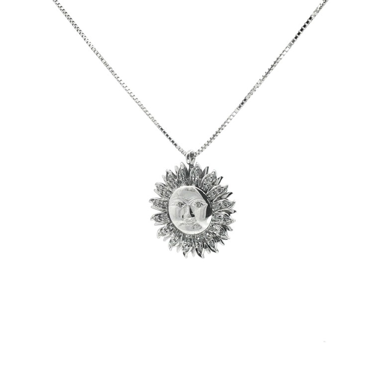 Collana con Pendente SOLE Oro Bianco 18 kt Diamanti Taglio a Brillante ct 0,25 F VS 7,87 gr