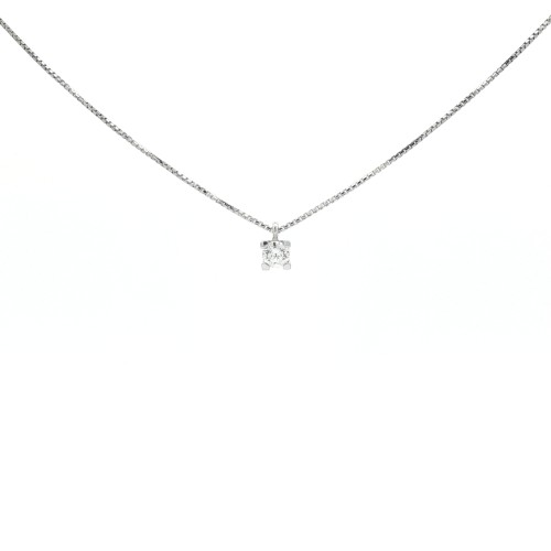 Collana Punto Luce 4GQS Griffe Quadro ct 0,14 F VS Oro Bianco 18 kt Diamante Taglio a Brillante 1,95 gr