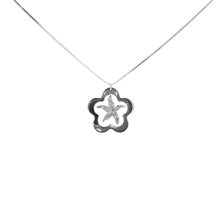 Collana Stella Diamanti ct 0,09 F SI in Oro Bianco 18 kt  2,57 gr