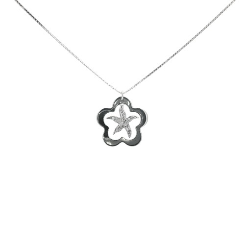 Collana Stella Diamanti ct 0,09 F SI in Oro Bianco 18 kt  2,57 gr