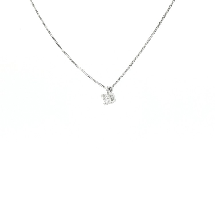 Collana Punto Luce 4GQS Griffe Quadro ct 0,14 F VS Oro Bianco 18 kt Diamante Taglio a Brillante 1,95 gr