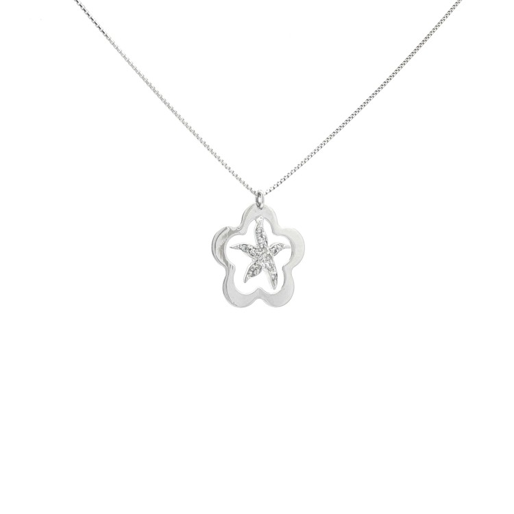 Collana Stella Diamanti ct 0,09 F SI in Oro Bianco 18 kt  2,57 gr
